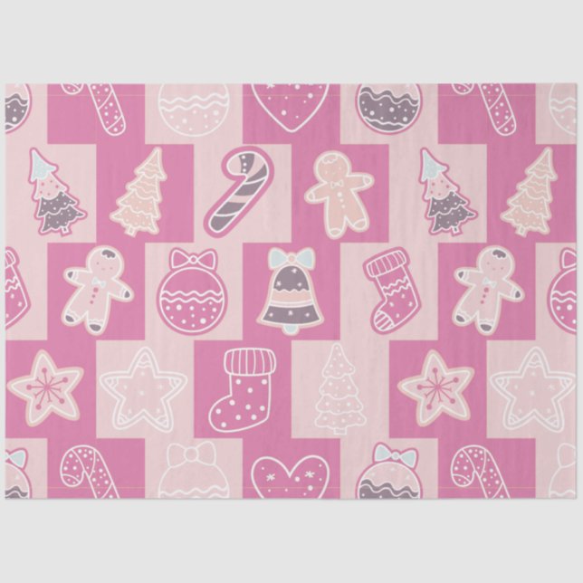 Papel De Seda Candy Canes Gingerbread Hombres Estrellas Navidade (Anverso)