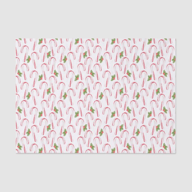 Papel De Seda Candy Canes y Holly Tissue Paper (Anverso)