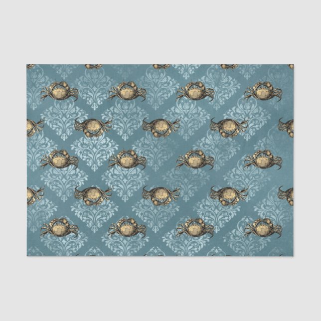 Papel De Seda Cangrejo de Damasco Azul (Anverso)