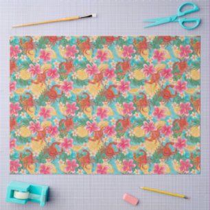Papel De Seda Cangrejos Limones Hibisco Patrón Tropical Dibujado