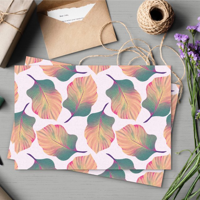 Papel De Seda Canna Tropicanna sale de Pastel (Pastel Canna Tropicanna Leaves Patterned Tissue Paper)