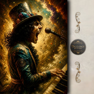 Papel De Seda Cantante de piano de rock vintage decoupage