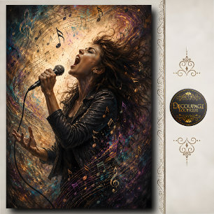 Papel De Seda Cantante de Rock Femenina Arte de Música Colorida