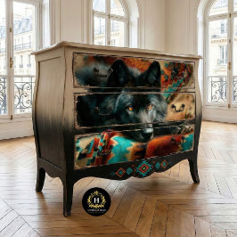 Papel De Seda Canyon Night Black Wolf Portrait