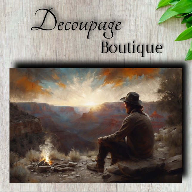 Papel De Seda Canyon Sunset Cowboy Decoupage (Canyon Sunset Cowboy Decoupage Tissue Paper)