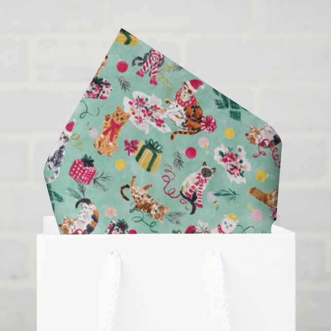 PAPEL DE SEDA CAOS DE GATO NAVIDEÑO  (Bolsa de regalo)