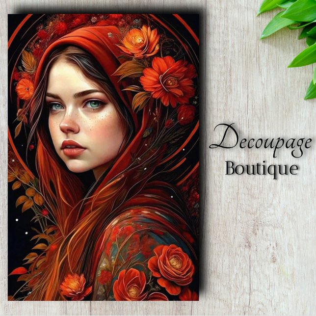 Papel De Seda Capa Carmesí - Rosa de Otoño Encantadora Decoupage (Crimson Hood - Autumn Rose Enchantress Decoupage Tissue Paper)