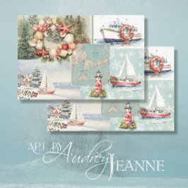 Papel De Seda Cape Cod Rustic Christmas Treys Boats Light House
