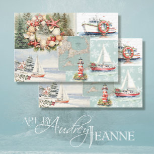 Papel De Seda Cape Cod Rustic Christmas Treys Boats Light House