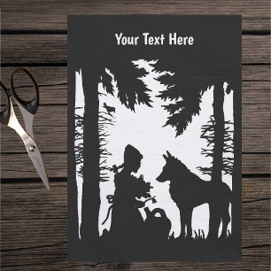 Papel De Seda Caperucita Roja Bosque Flores Lobo Blanco Negro Ro