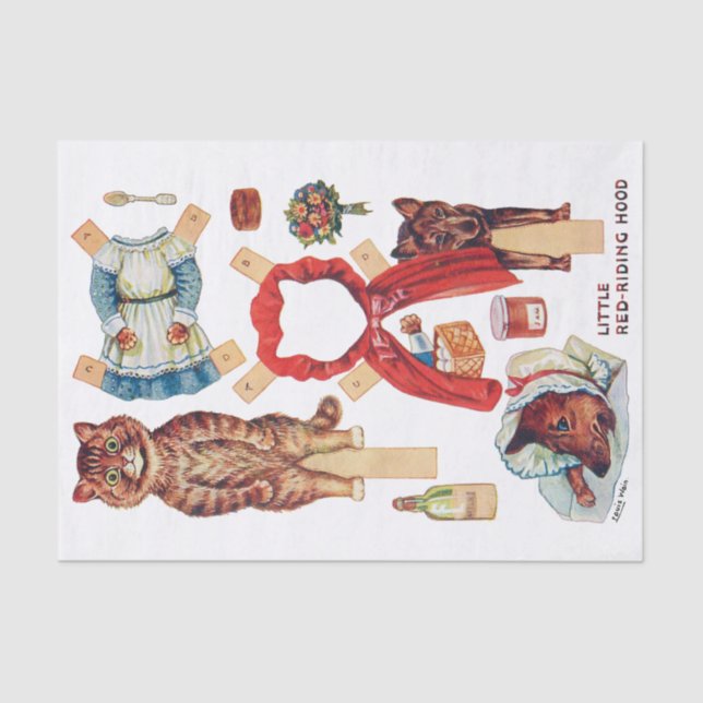 Papel De Seda Caperucita Roja, muñeca de papel, Louis Wain (Anverso)