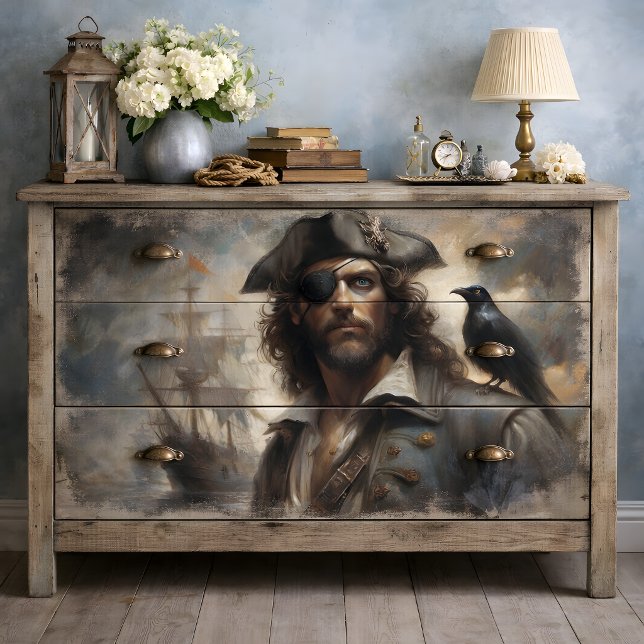 Papel De Seda Capitán Pirata Cuervo Decoupage (Pirate Captain Raven Decoupage Tissue Paper)