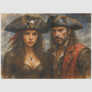 Papel De Seda Capitán pirata y reina decoupage náutico rústico
