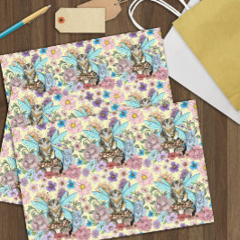 Papel De Seda Caprichosa gata hada atigrada pastel Floral Fantas