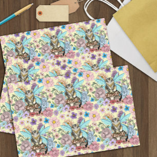 Papel De Seda Caprichosa gata hada atigrada pastel Floral Fantas