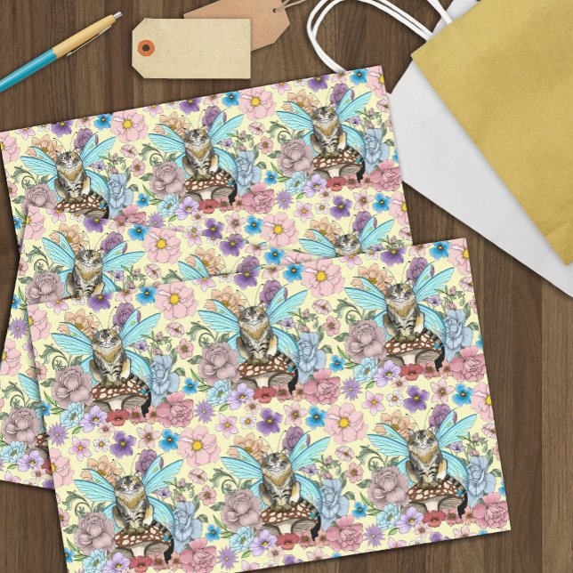 Papel De Seda Caprichosa gata hada atigrada pastel Floral Fantas (Subido por el creador)