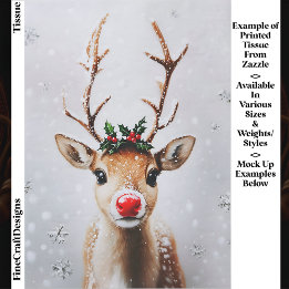 Papel De Seda Caprichoso Reno Rudolph Nariz Roja EJ1 Decoupage