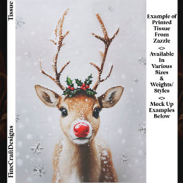 Papel De Seda Caprichoso Reno Rudolph Nariz Roja EJ1 Decoupage