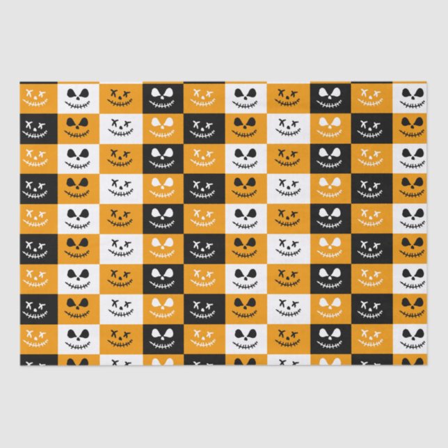 Papel De Seda Cara aguda y aguda | Halloween blanco Naranja negr (Anverso)