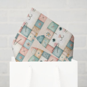 Papel De Seda Cara de gatito de cottage pastel de falso patchwor