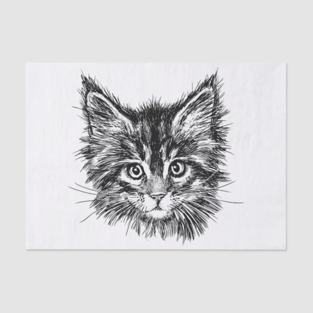 Papel De Seda Cara de gatito negro y blanco (Anverso)