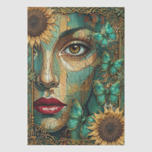 Papel De Seda Cara de mujer abstracta al estilo del mosaico Art 