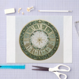 Papel De Seda Cara de reloj festiva dorada y verde