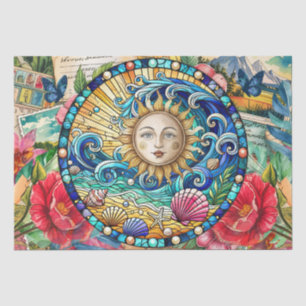 Papel De Seda Cara de Sol de Vidrio Emplomado Floral Tropical De