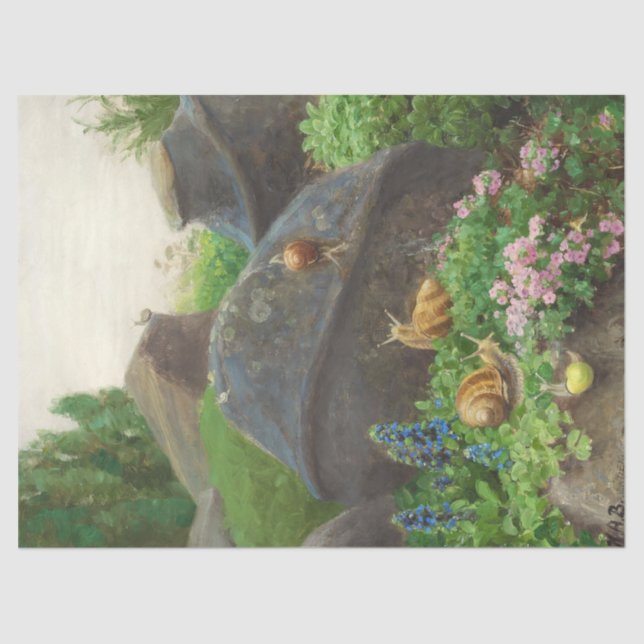 Papel De Seda Caracoles en un jardín (por H.A. Brendekilde) (Anverso)
