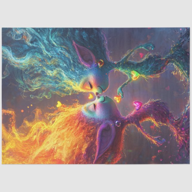 Papel De Seda Caracteres de hadas cardíacas vibrantes y capricho (Anverso)