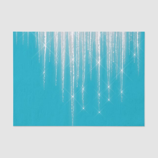 Papel De Seda Carámbanos de Navidad Aqua Azul (Anverso)