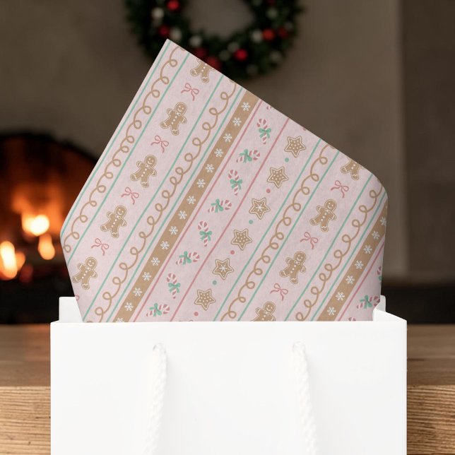 Papel De Seda Caramelo de Jengibre Rosa Navidad (Pink Gingerbread Candy Christmas Tissue Paper
)