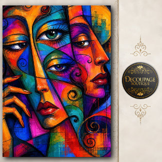 Papel De Seda Caras Cubistas Abstractas Vibrantes Decoupage