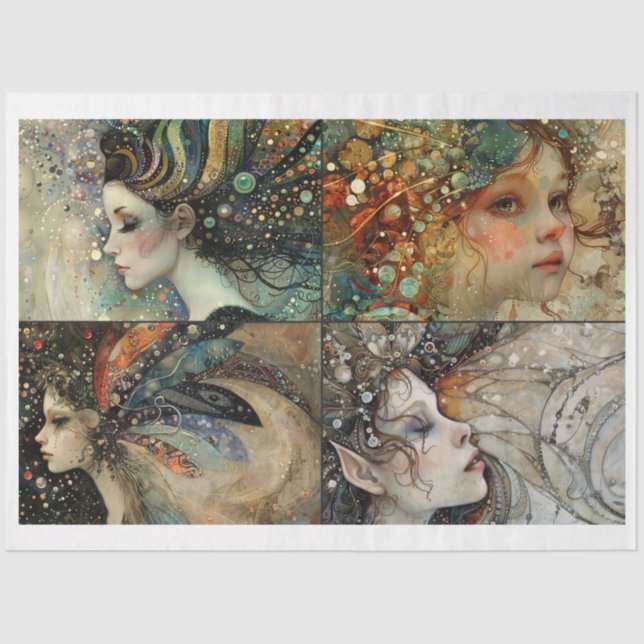 Papel De Seda Caras de hadas caprichoso caracterizan a la reserv (Anverso)