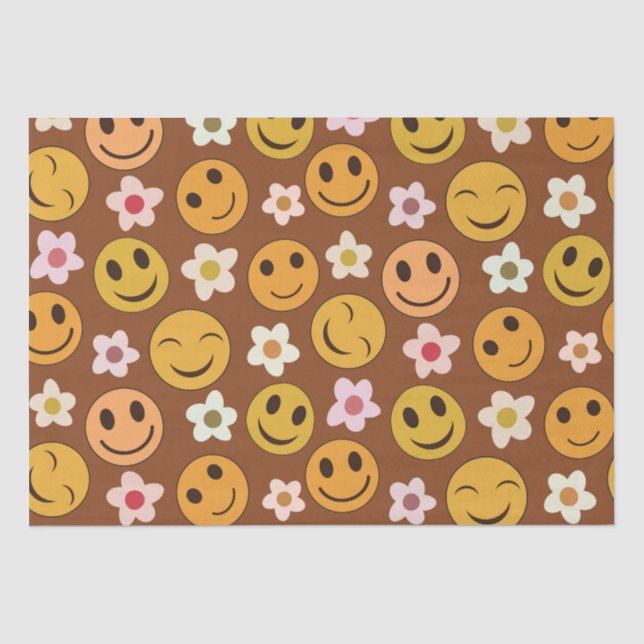 Papel De Seda Caras Felices Sonrientes Con Flores Retro  (Anverso)