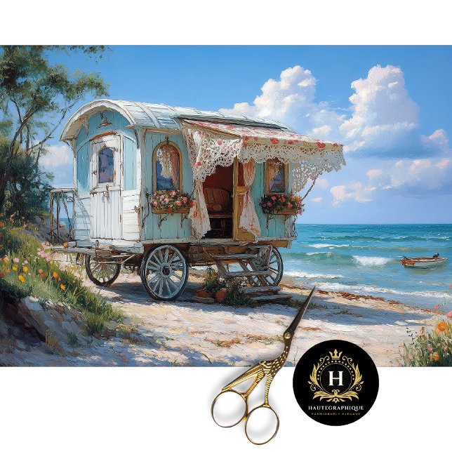 Papel De Seda Caravana Gitana Azul de Decoupage Costero  (Subido por el creador)