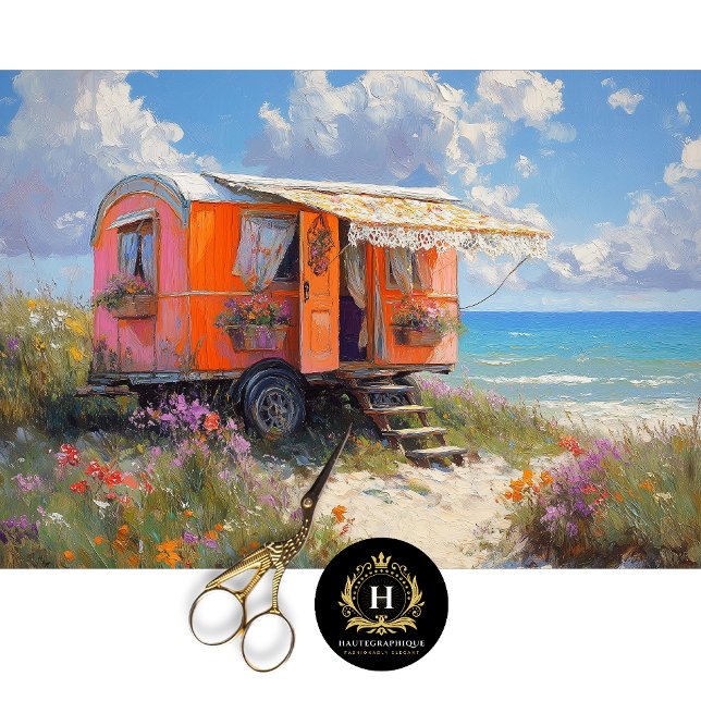 Papel De Seda Caravana Gitana de Playa Boho Brillante Decoupage (Subido por el creador)