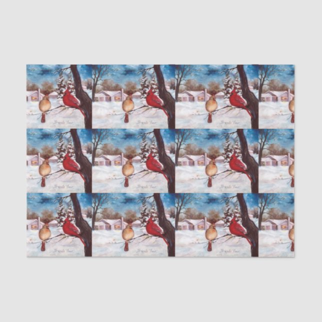 Papel De Seda Cardenal de la serenidad del invierno (Anverso)