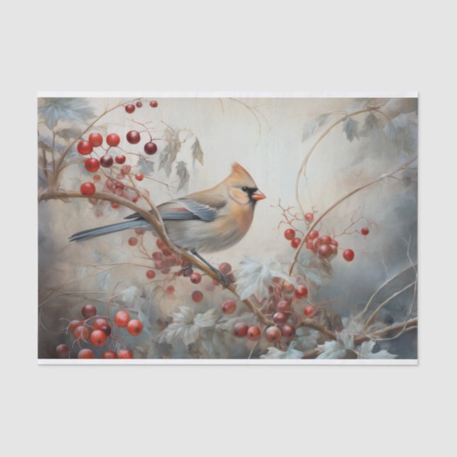 Papel De Seda Cardenal de Navidad Bayas de Acebo en Invierno Dec (Anverso)