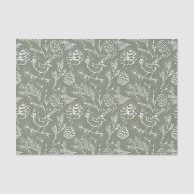 Papel De Seda Cardenal encarnado, pineconas y sabio de berry de  (Anverso)