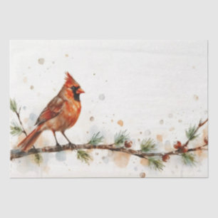 Papel De Seda Cardenal Rojo en Acuarela sobre una Rama