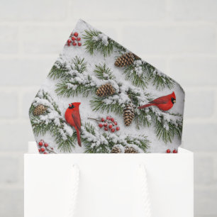 Papel De Seda Cardenal Rojo Nevado Siempreverde Invierno