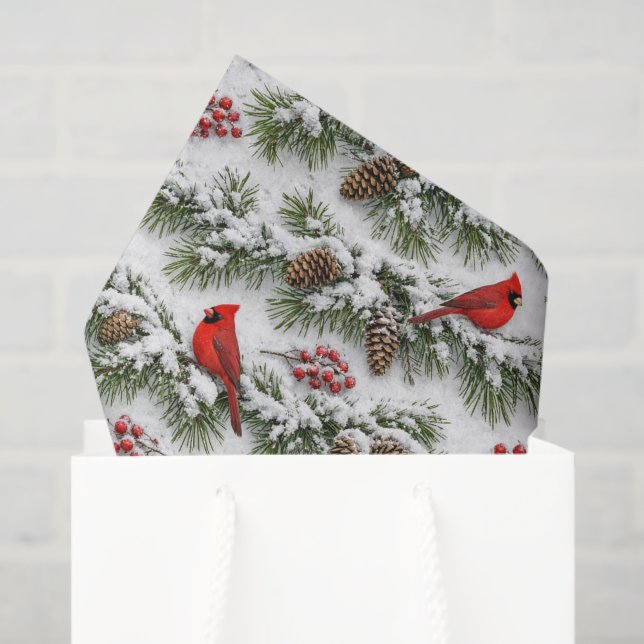 Papel De Seda Cardenal Rojo Nevado Siempreverde Invierno (Bolsa de regalo)