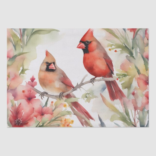 Papel De Seda "Cardenal Serenade: Un desenlace acuarela floral (Anverso)