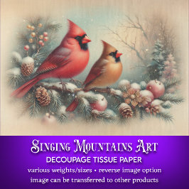 Papel De Seda Cardenales de invierno añejos en desenlace foresta