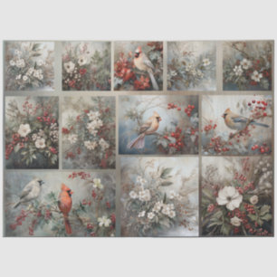 Papel De Seda Cardenales de Navidad y Florales de Invierno para 