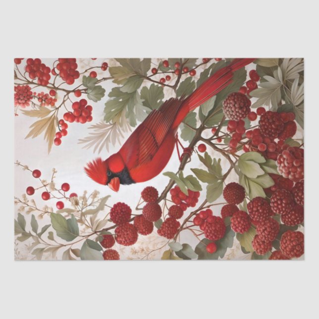 Papel De Seda Cardenales del norte de Bird Red Berries (Anverso)