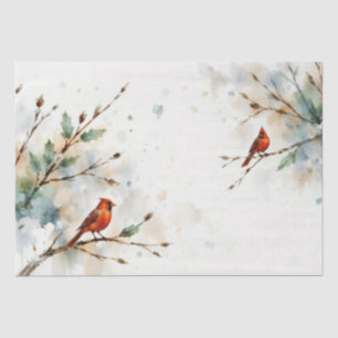Papel De Seda Cardenales Rojos en Ramas a la Acuarela