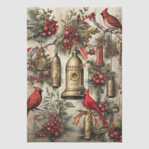 Papel De Seda Cardenales rojos y flores de invierno decoupage 