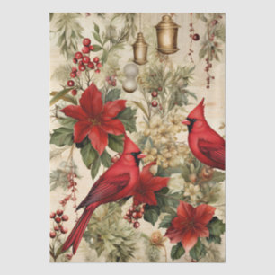Papel De Seda Cardenales rojos y flores de invierno decoupage